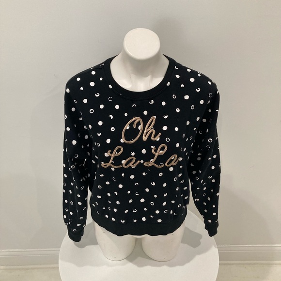 BETSEY JOHNSON Black White Polka Dot “Oh La La” Gold embroidery Sweatshirt M - Picture 10 of 17